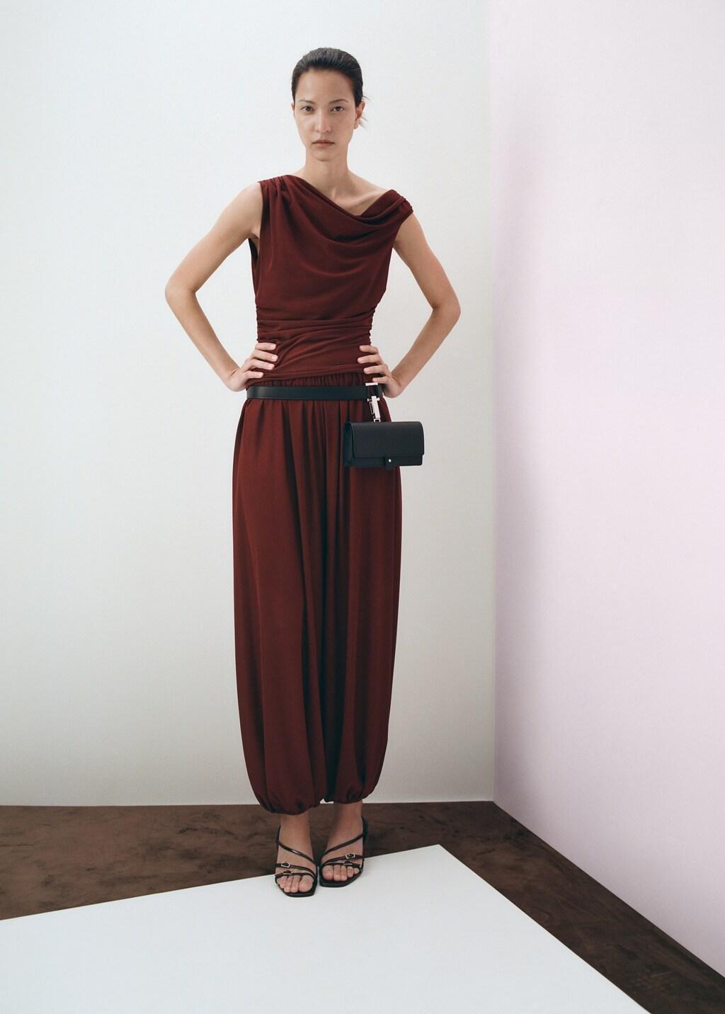 Orange Asymmetrical Gathered T-Shirt, Rust - Copper, medium