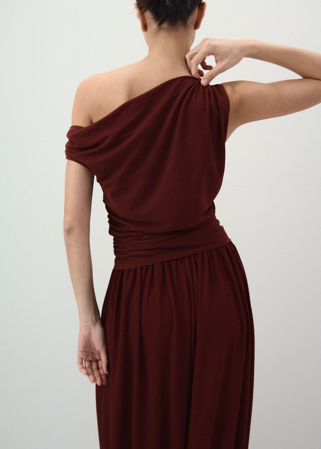 RUST - COPPER Asymmetrical gathered t-shirt, Rust - Copper, medium