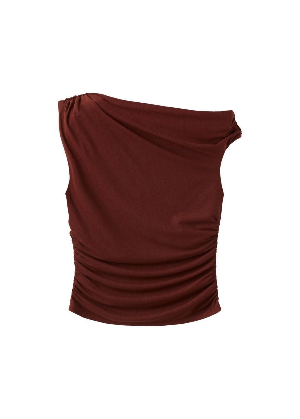 Orange Asymmetrical Gathered T-Shirt, 0201_79, large image number 5