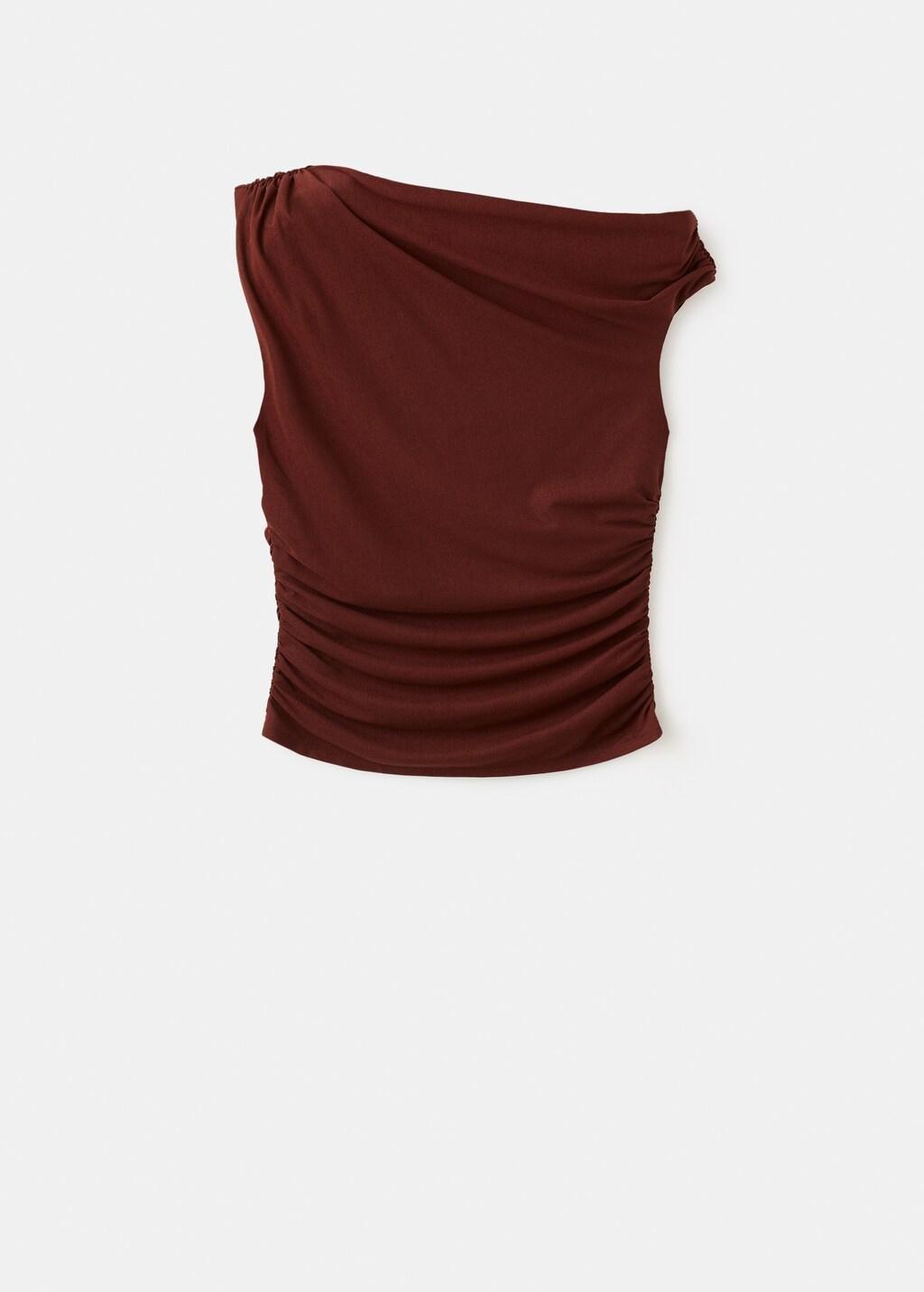 RUST - COPPER Asymmetrical gathered t-shirt, Rust - Copper, large image number 6