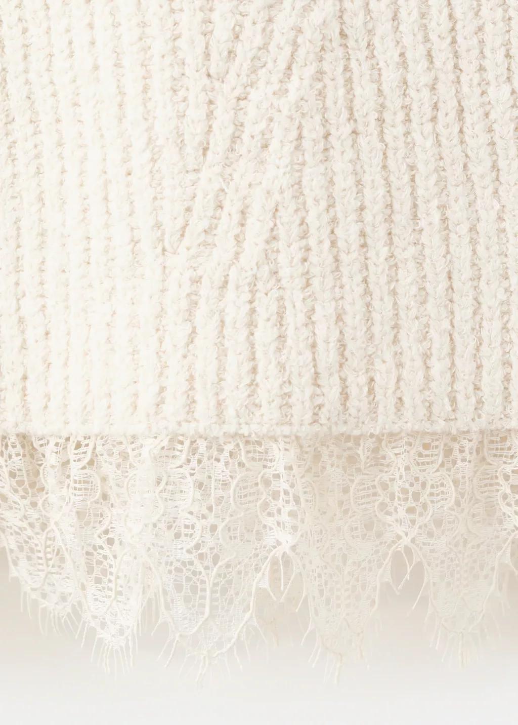 Beige Lace-Trimmed Knit Top, Light Beige, large image number 5