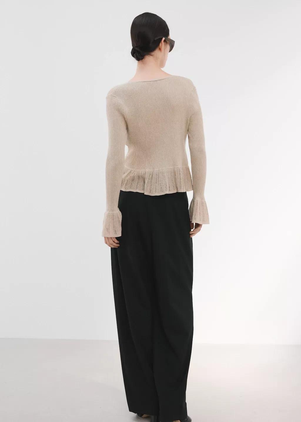 Brown Lt Pastel Ruffle Knit Cardigan, Light Pastel Brown, medium