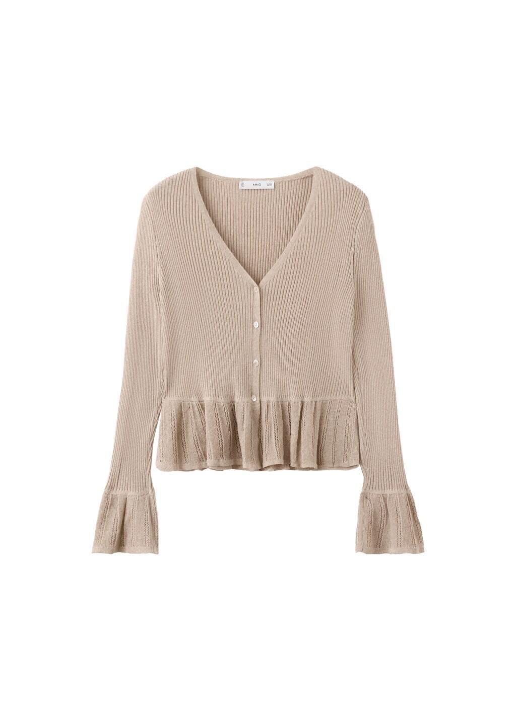 Brown Lt Pastel Ruffle Knit Cardigan, Light Pastel Brown, large image number 6