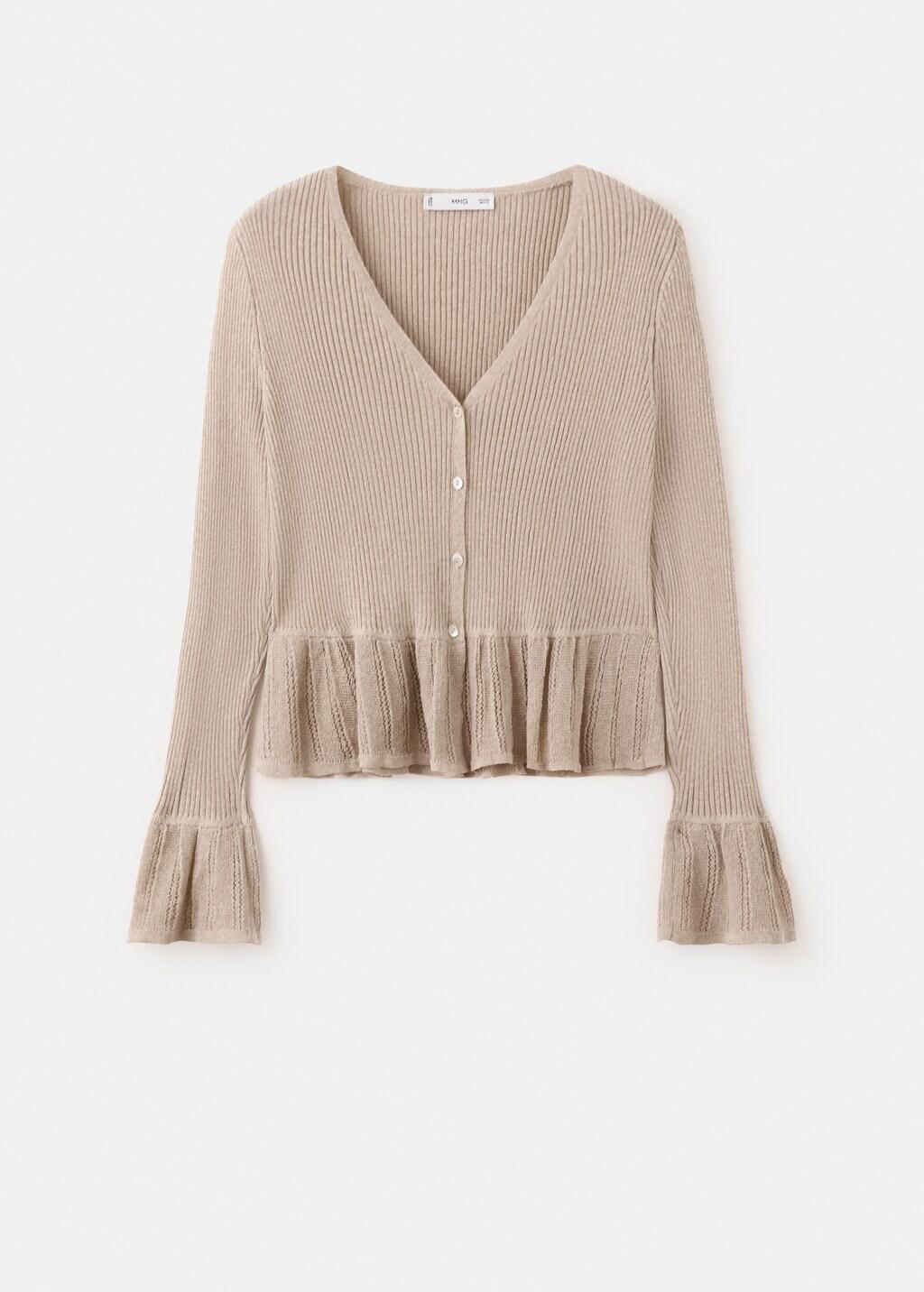 Brown Lt Pastel Ruffle Knit Cardigan, Light Pastel Brown, large image number 7