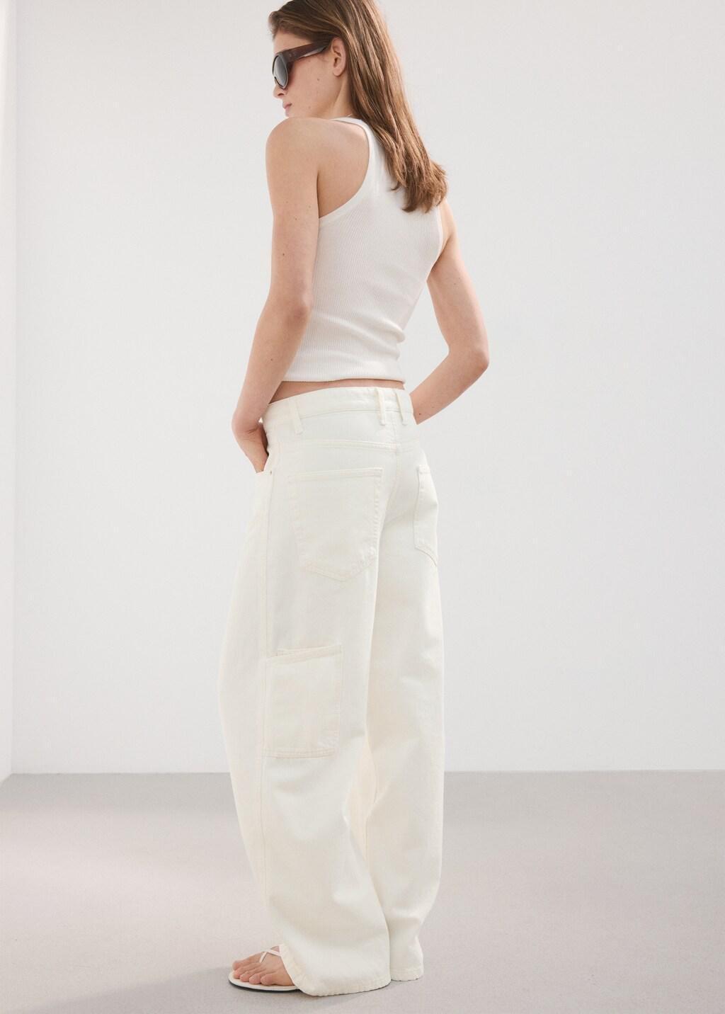 White Low-Rise Balloon Jeans, 0201_01, large image number 2