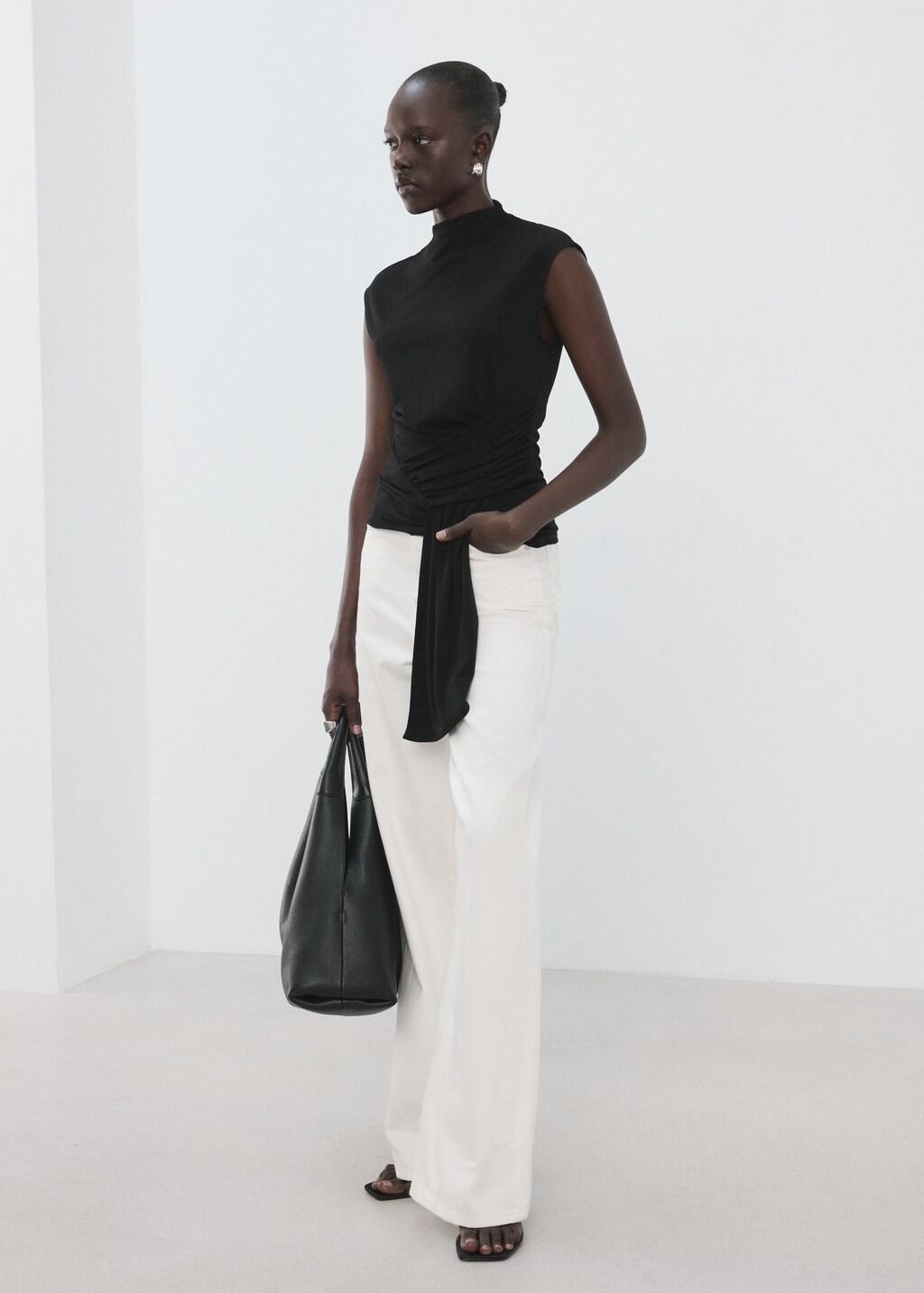 Black Ruched Detail Top, Black, large image number 0
