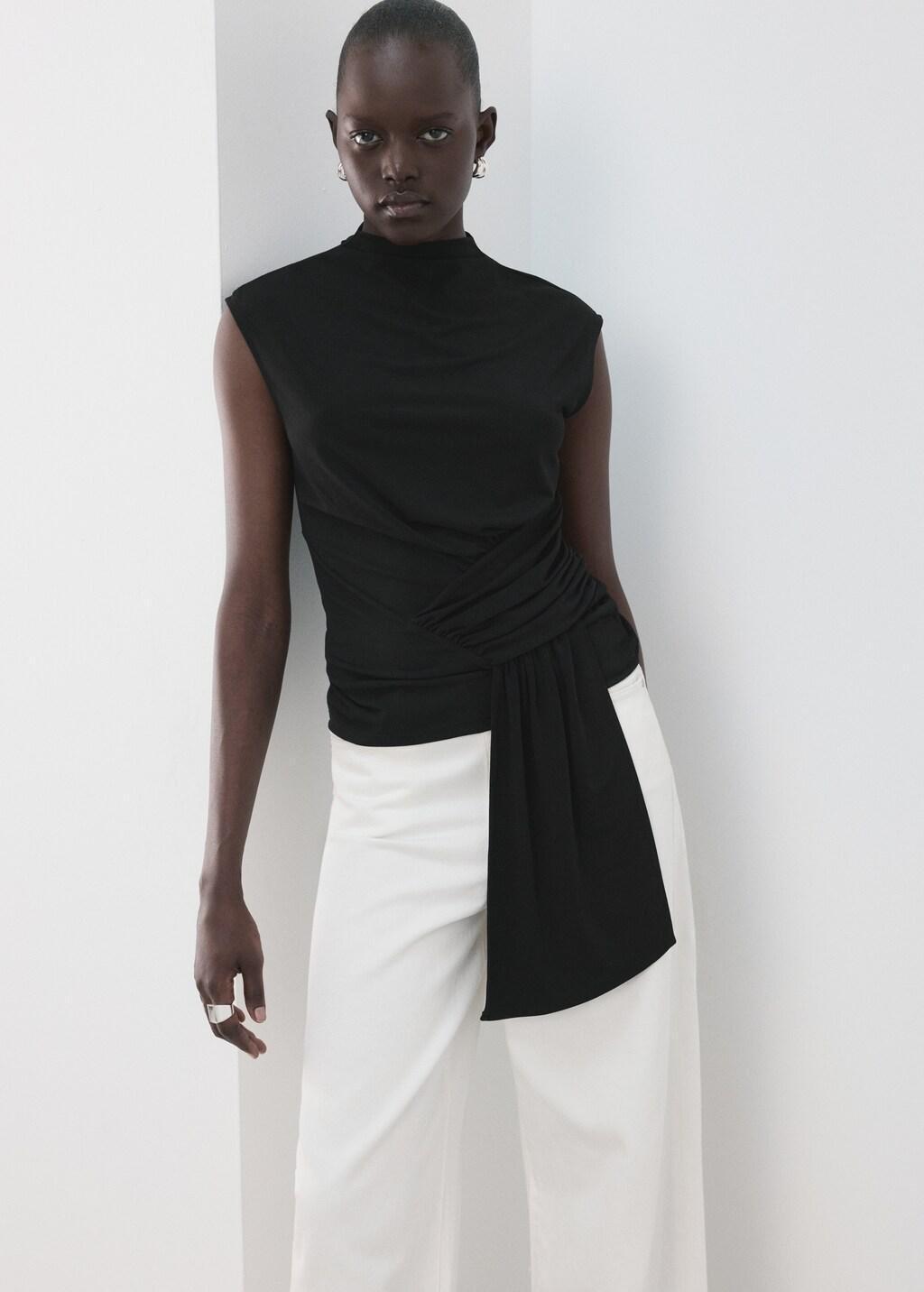Black Ruched Detail Top, Black, large image number 3