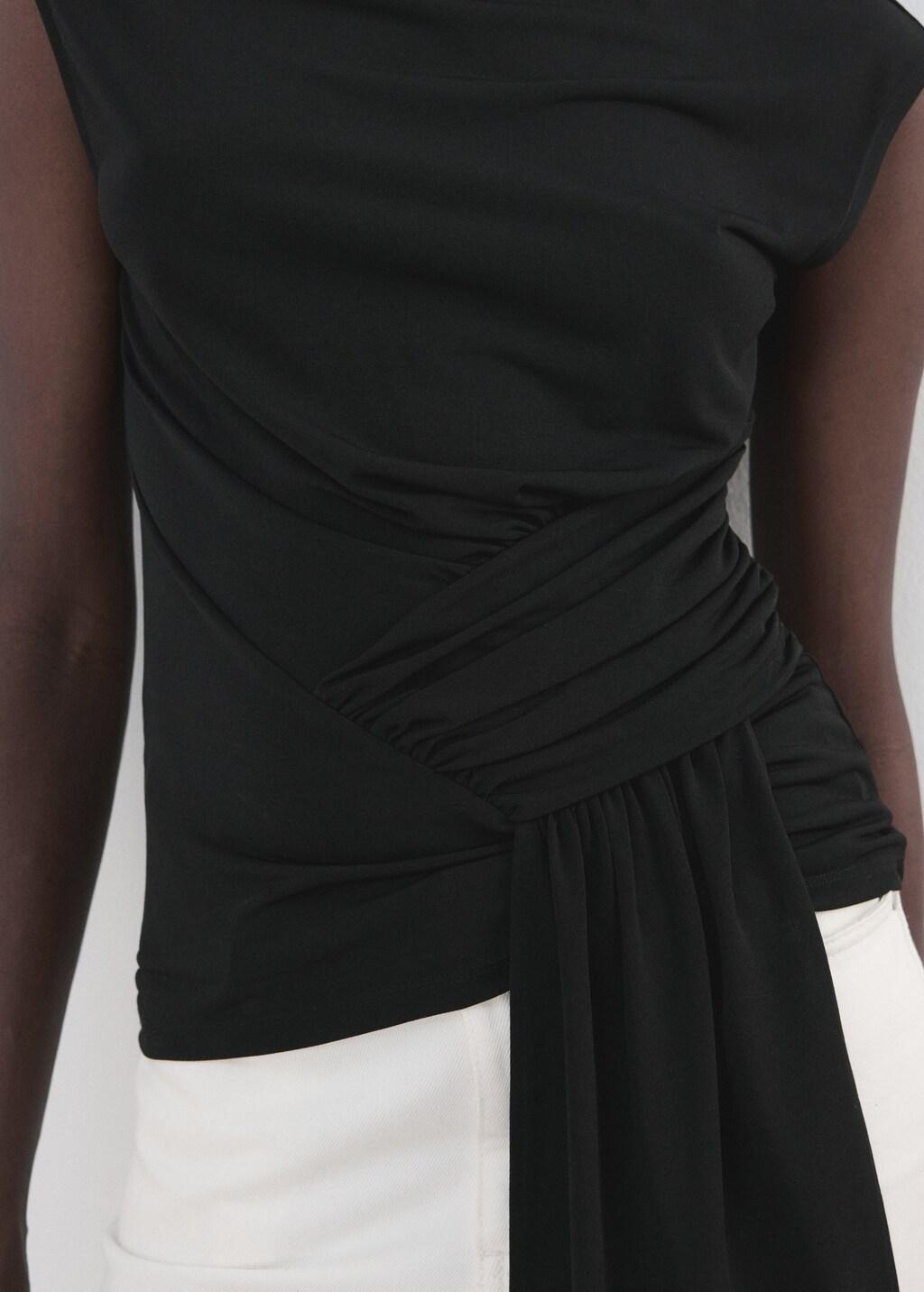 Black Ruched Detail Top, Black, large image number 5