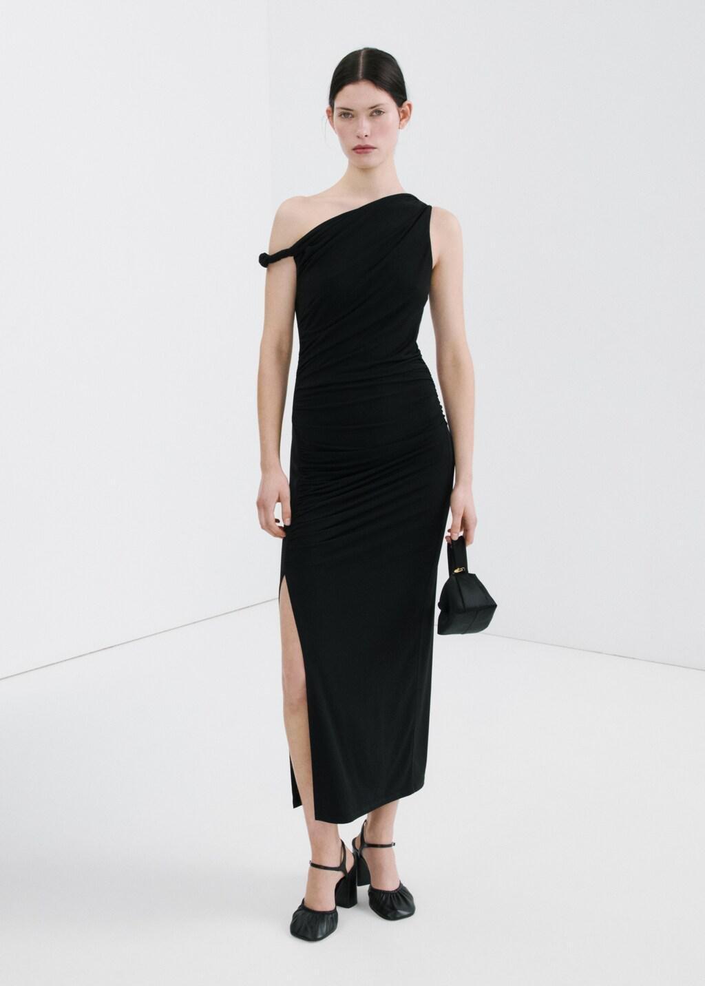Black Asymmetrical Dress With Side Slit, 0201_99, large image number 0