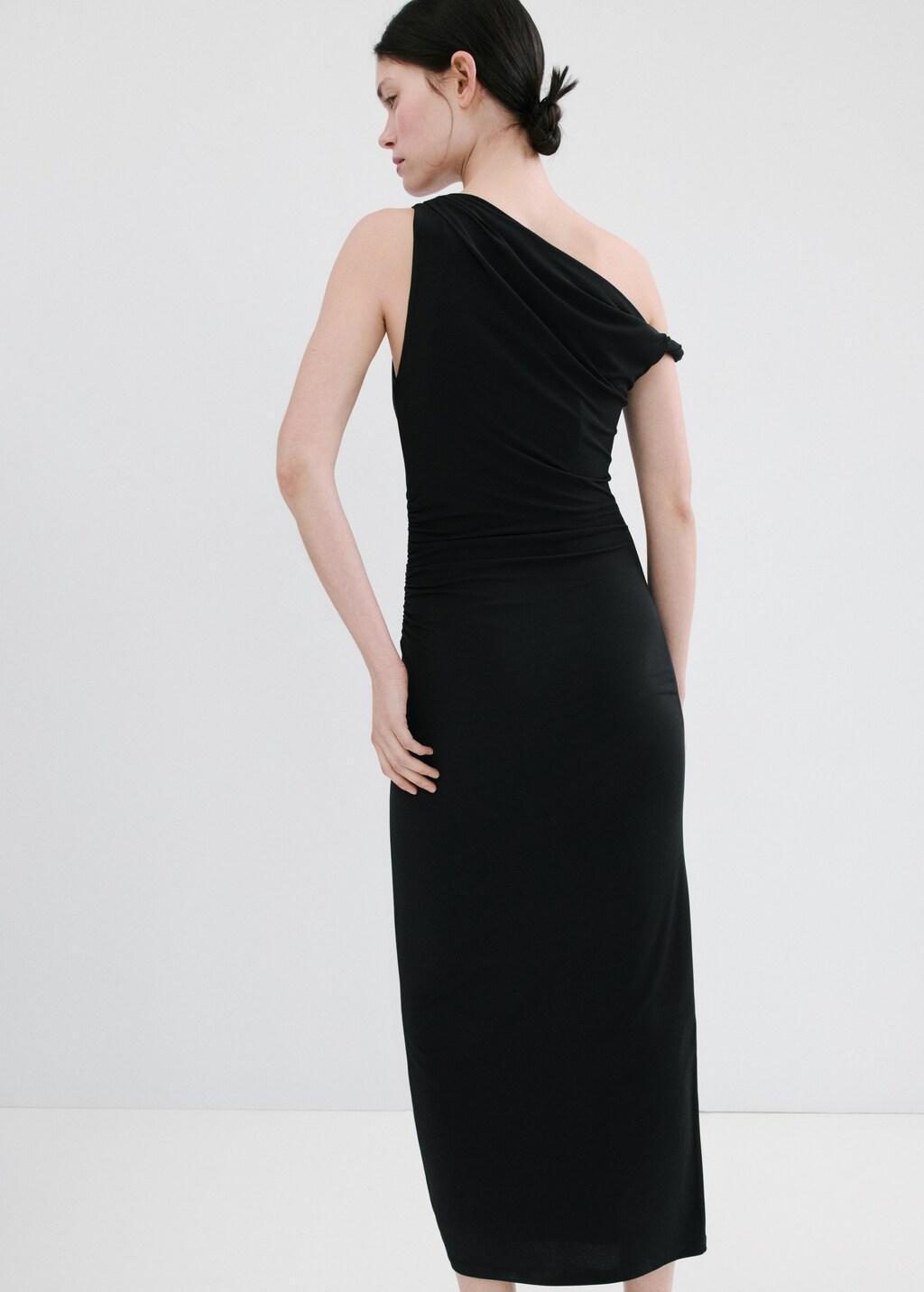 Black Asymmetrical Dress With Side Slit, 0201_99, large image number 2