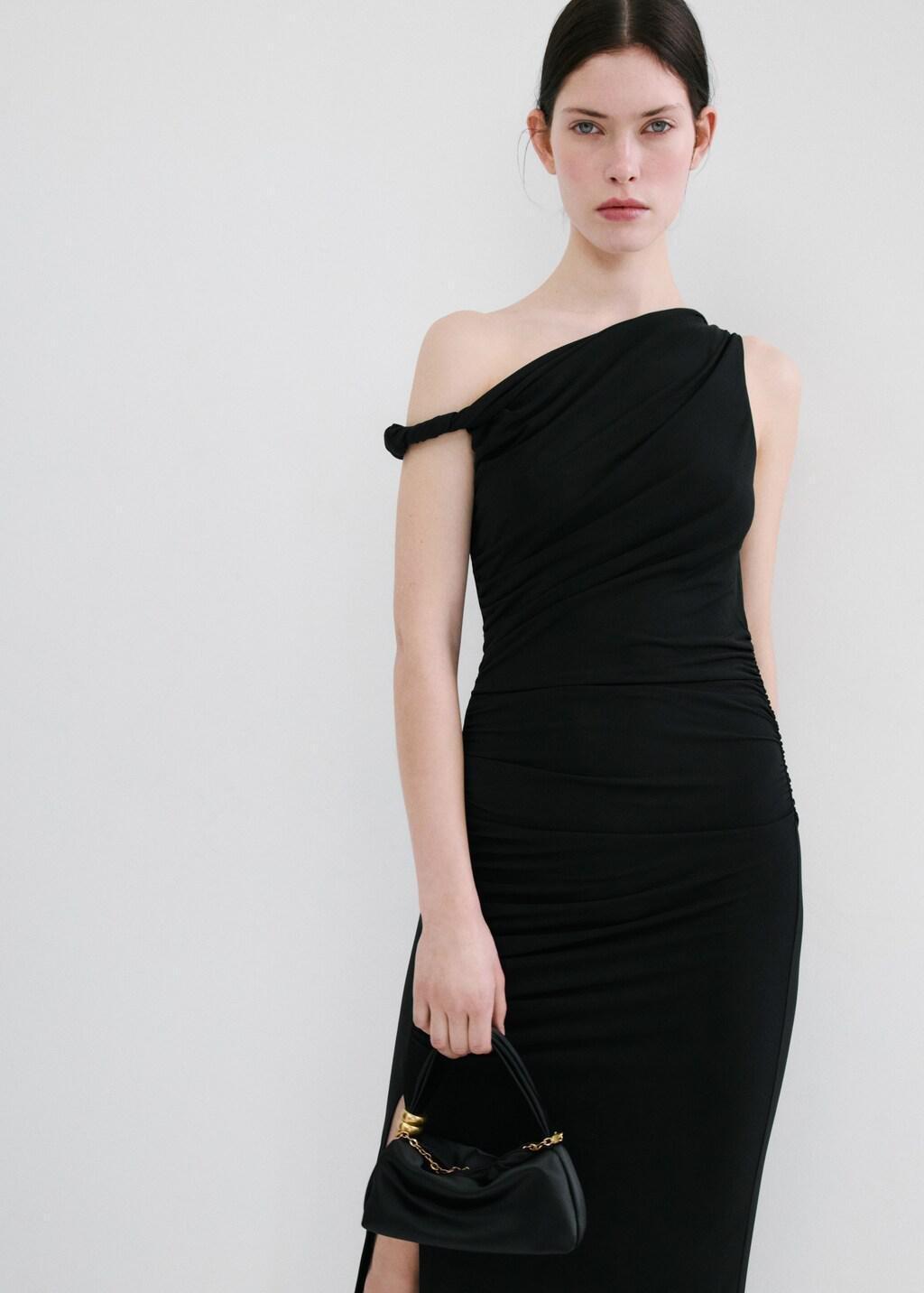 Black Asymmetrical Dress With Side Slit, 0201_99, large image number 3