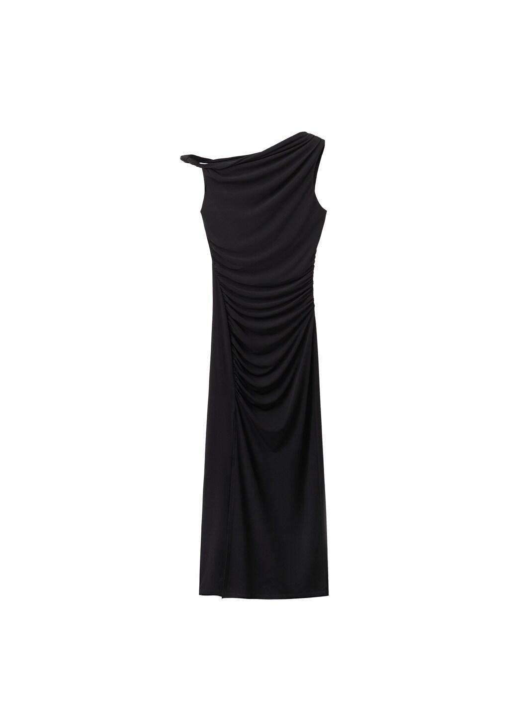 Black Asymmetrical Dress With Side Slit, 0201_99, large image number 6