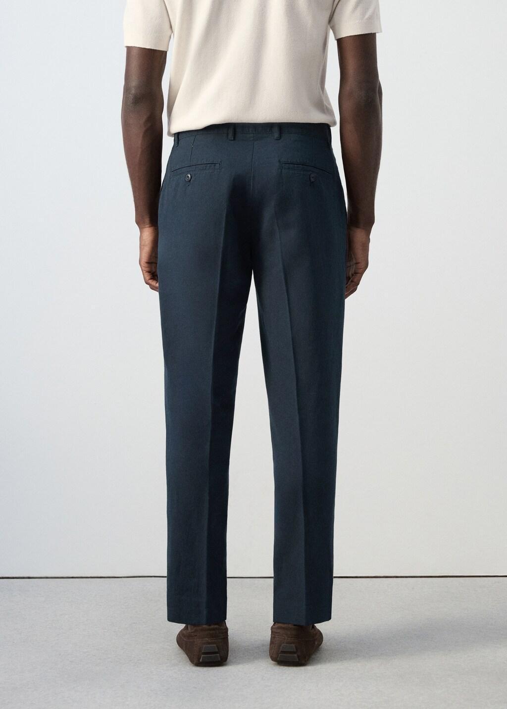 Navy Slim-Fit Cotton Linen Trousers, Navy, large image number 2