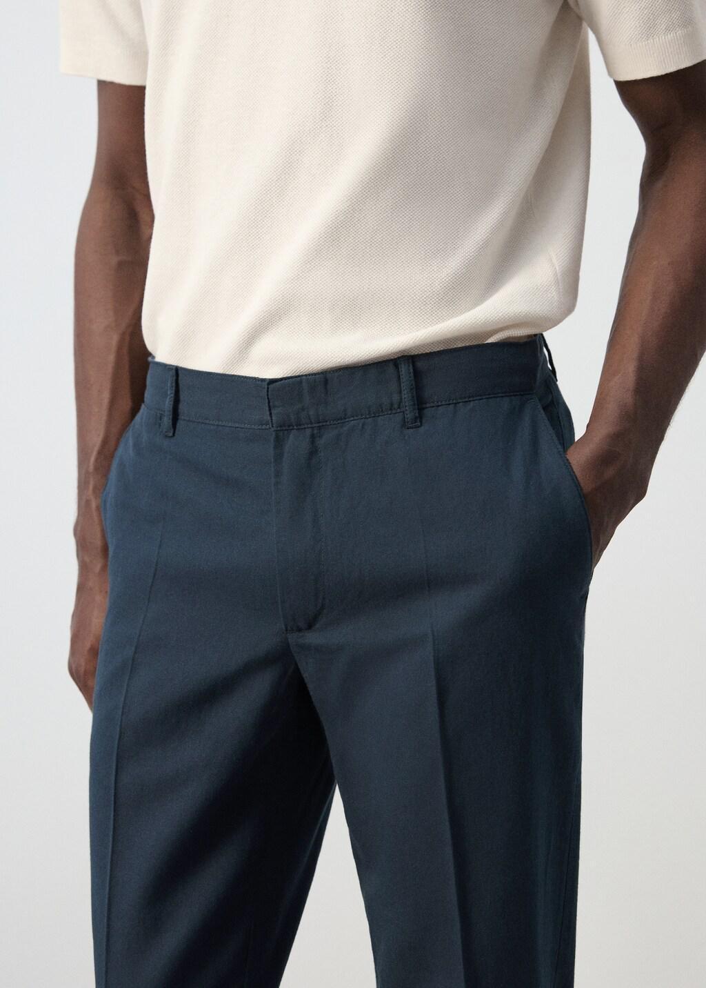 Navy Slim-Fit Cotton Linen Trousers, Navy, large image number 4