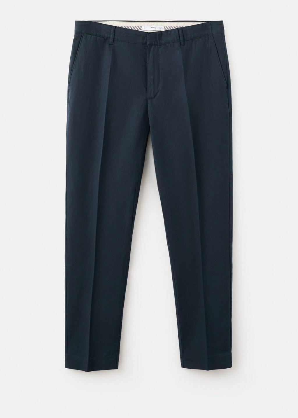 Navy Slim-Fit Cotton Linen Trousers, Navy, large image number 8