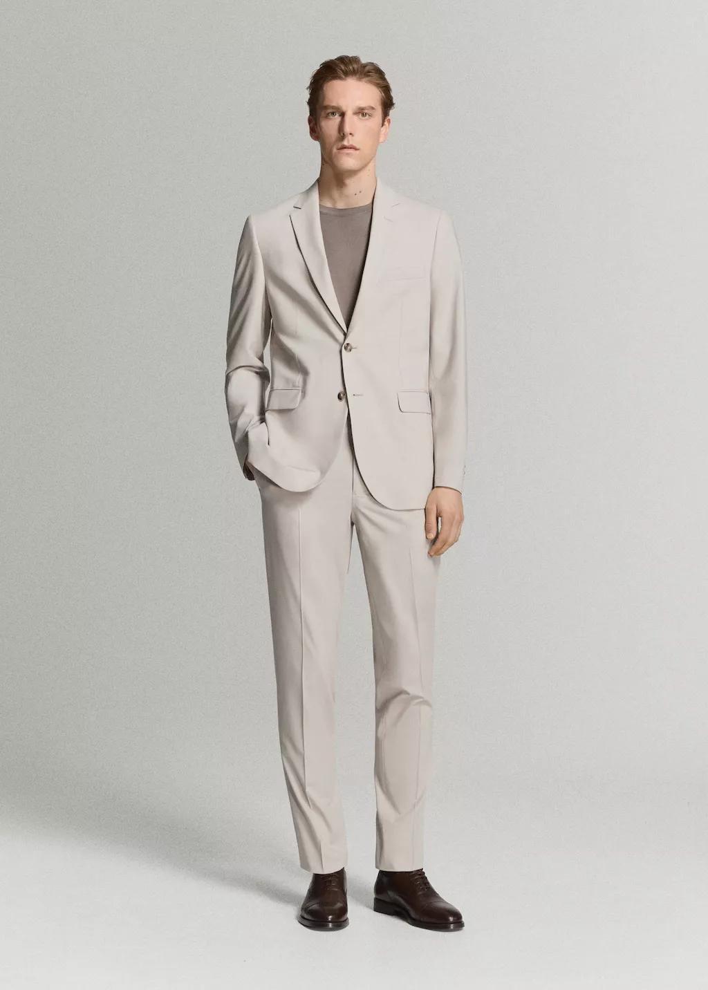 Beige Super Slim-Fit Suit Jacket In Stretch Fabric, Light Beige, medium