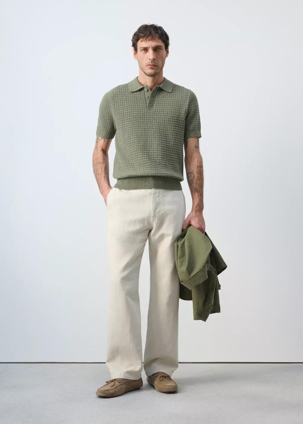 Green Waffle Knit Polo, 0201_48, large image number 0