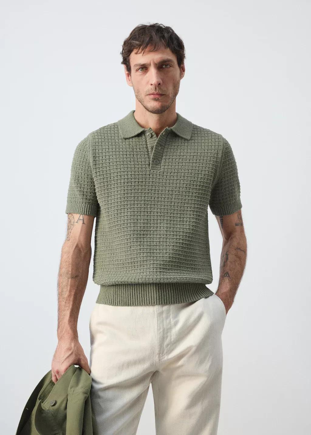 Green Waffle Knit Polo, 0201_48, large image number 3