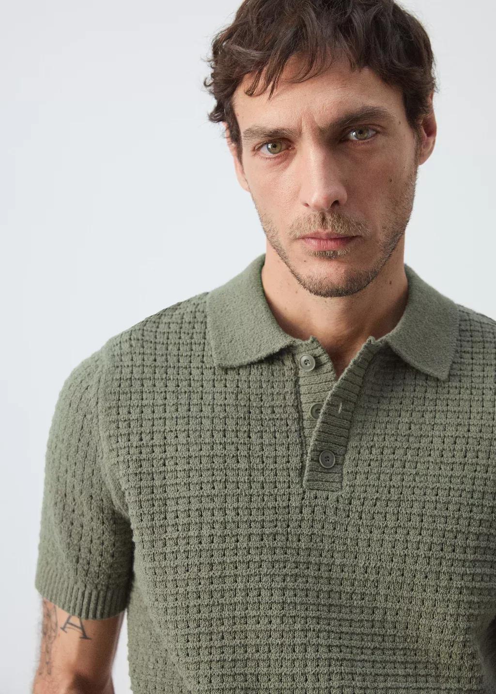 Green Waffle Knit Polo, 0201_48, large image number 4