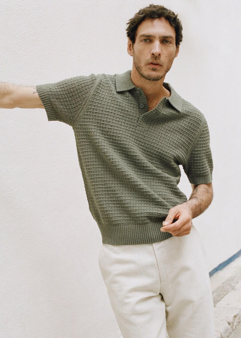 Green Waffle Knit Polo, 0201_48, large image number 6