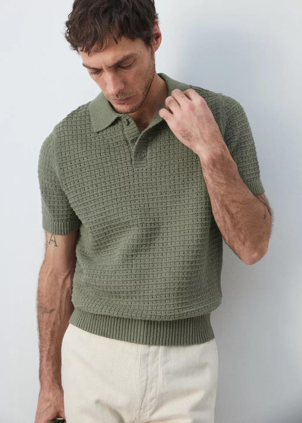 Green Waffle Knit Polo, 0201_48, large image number 7