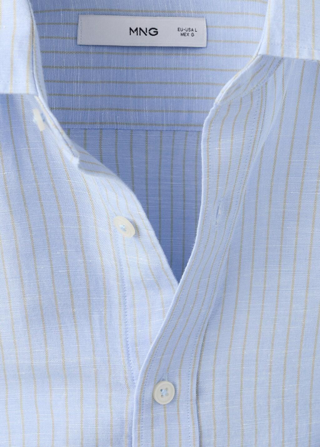 Blue Regular-Fit Striped Cotton-Linen Shirt, Light-Pastel Blue, large image number 1
