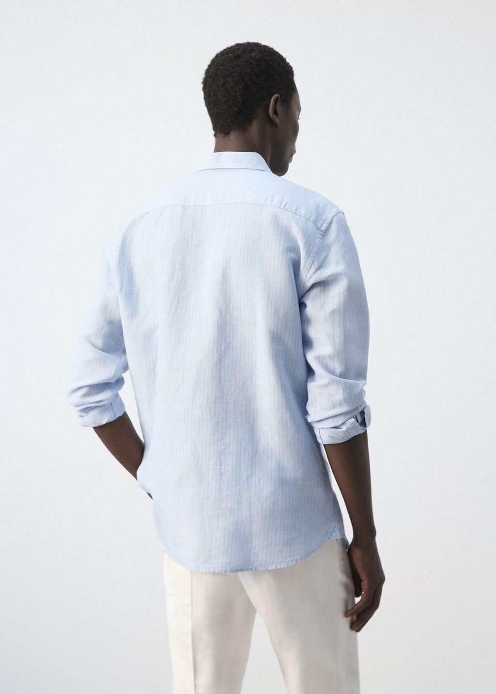 Blue Regular-Fit Striped Cotton-Linen Shirt, Light-Pastel Blue, large image number 2