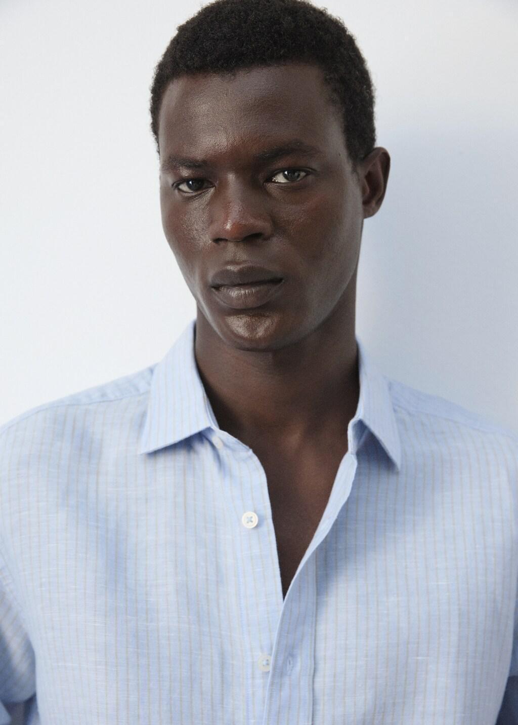 Blue Regular-Fit Striped Cotton-Linen Shirt, Light-Pastel Blue, large image number 4