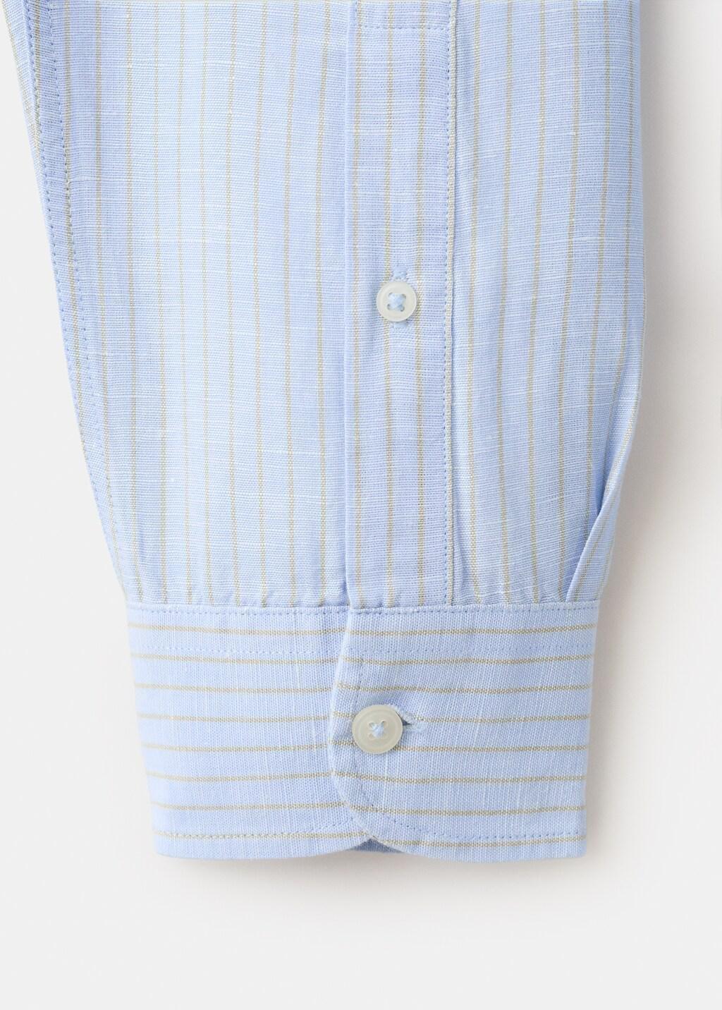 Blue Regular-Fit Striped Cotton-Linen Shirt, Light-Pastel Blue, large image number 5
