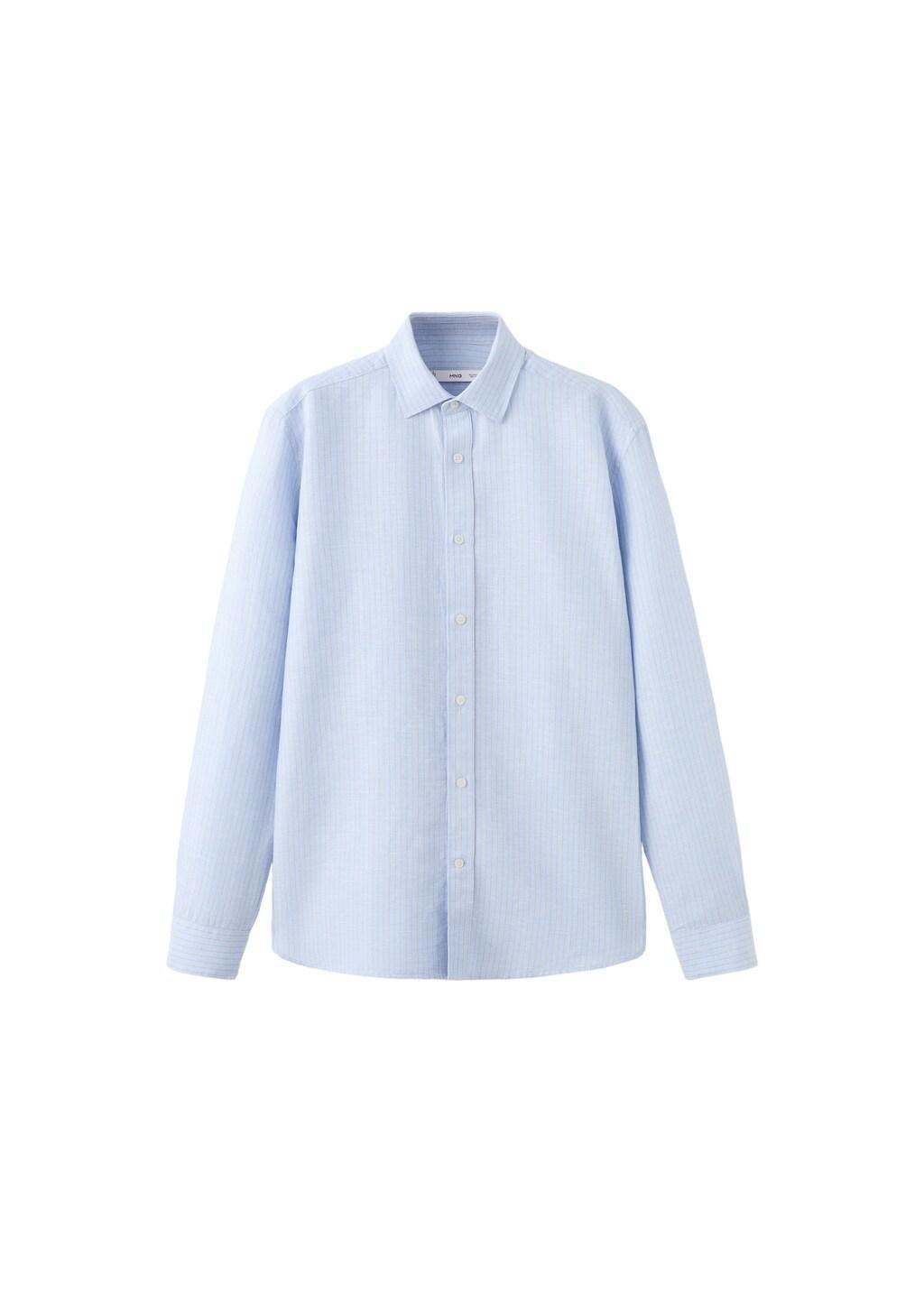 Blue Regular-Fit Striped Cotton-Linen Shirt, Light-Pastel Blue, large image number 6