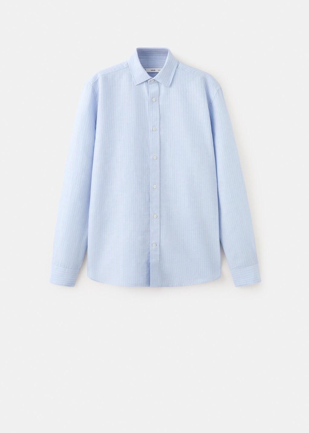 Blue Regular-Fit Striped Cotton-Linen Shirt, Light-Pastel Blue, large image number 7