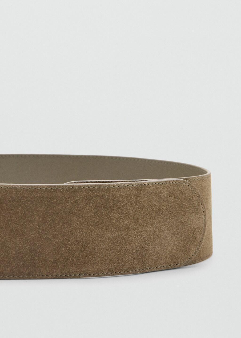 Khaki Suede Leather Belt, Beige - Khaki, medium