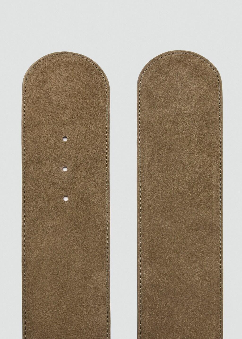 Khaki Suede Leather Belt, Beige - Khaki, medium