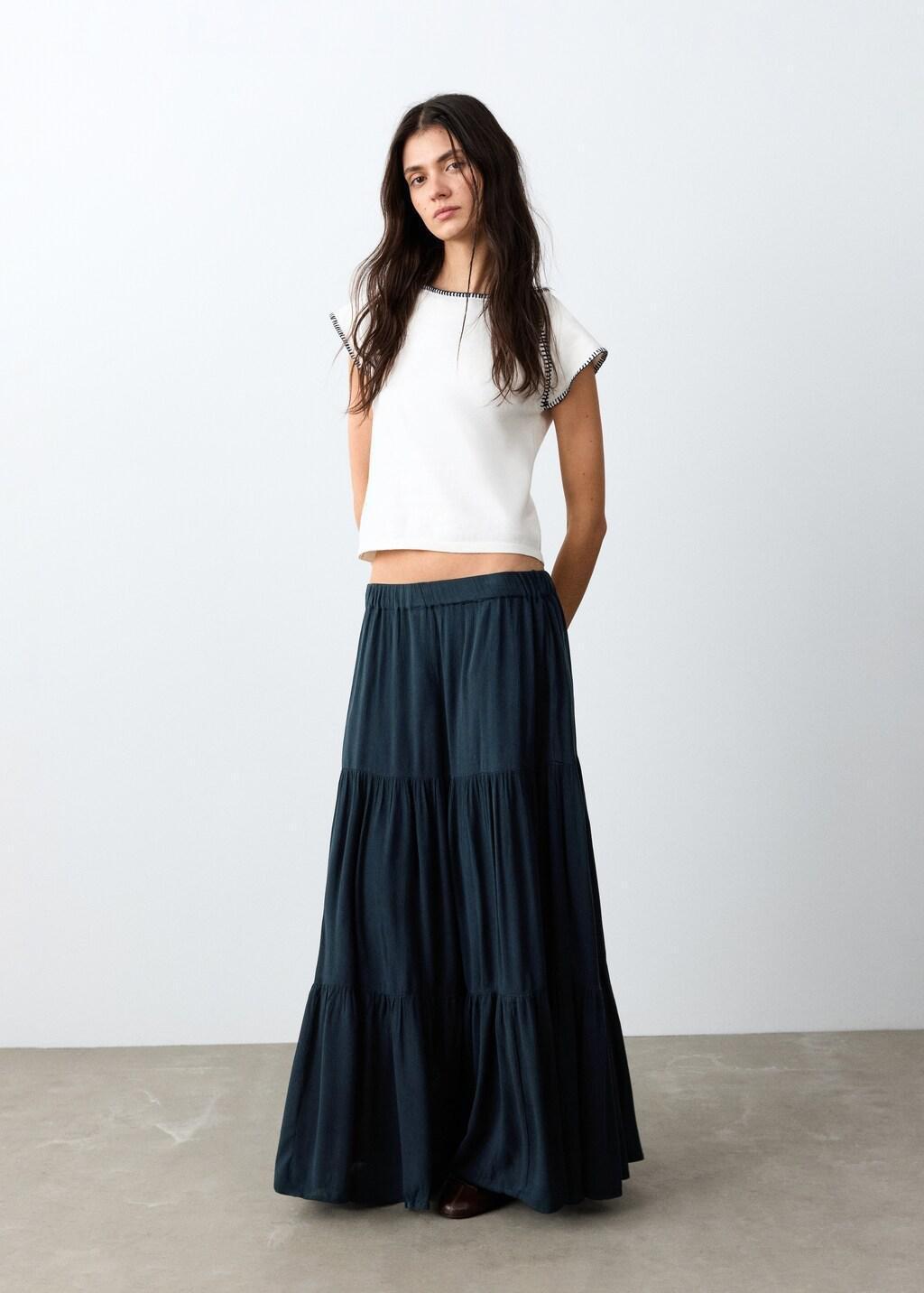 Navy Flowy Panel Skirt, Kids Girls, 0201_56, large image number 0