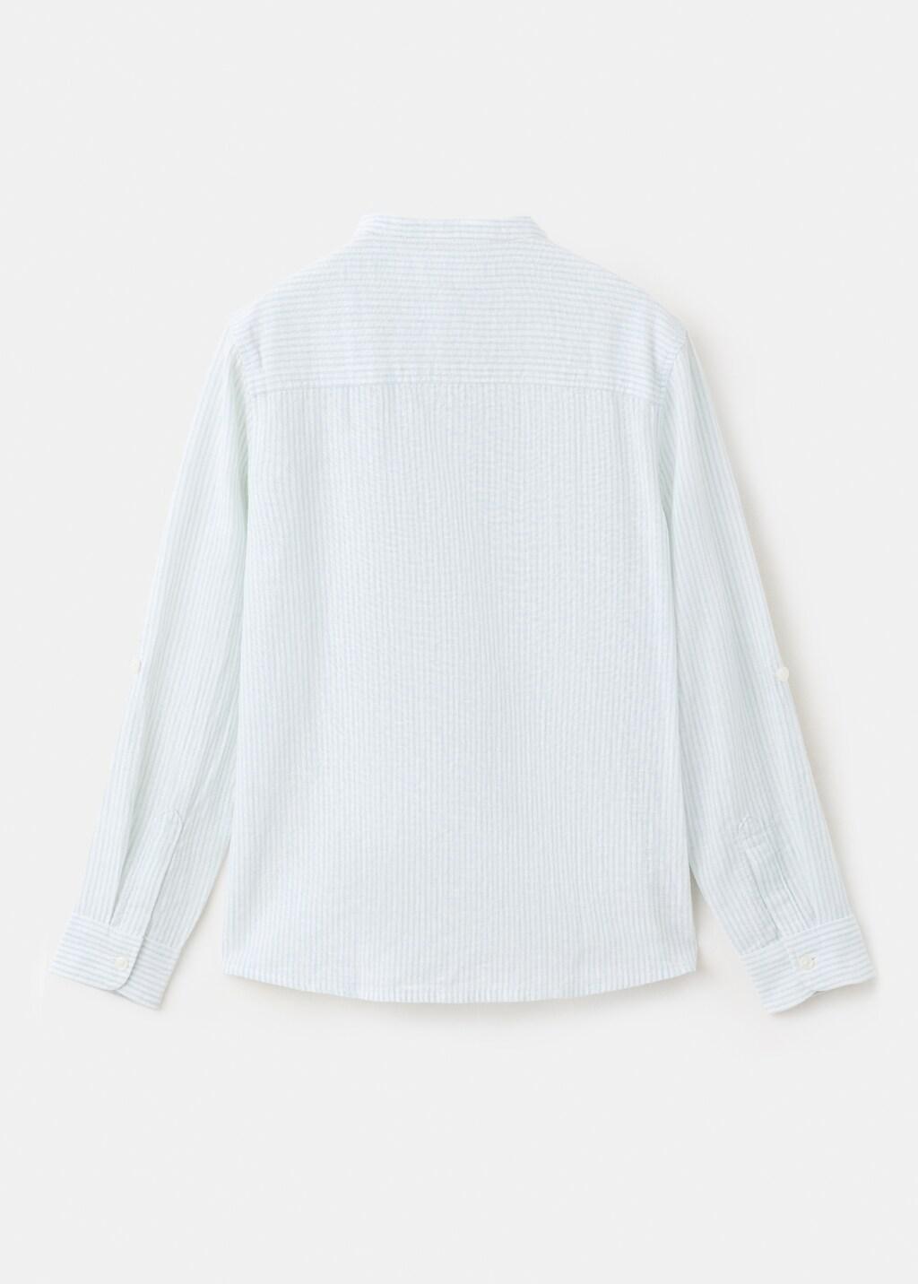 Green Striped Linen-Blend Shirt, Kids Boy, Green, medium