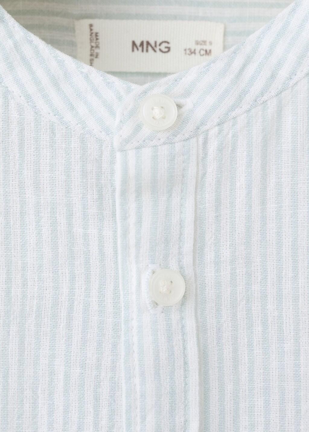 Green Striped Linen-Blend Shirt, Kids Boy, Green, medium