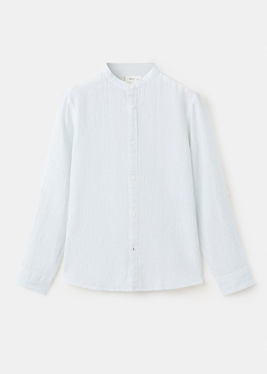 Green Striped Linen-Blend Shirt, Kids Boy, Green, large image number 4