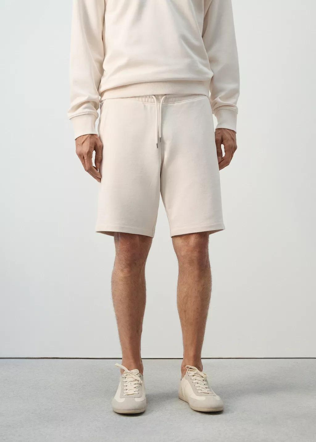 Beige Cotton Jogger Bermuda Shorts, Light Beige, large image number 3