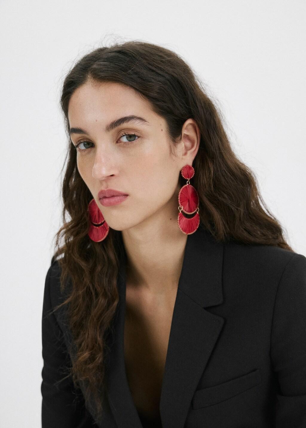 Red Long Earrings With Circular Design, 0201_70, large image number 0