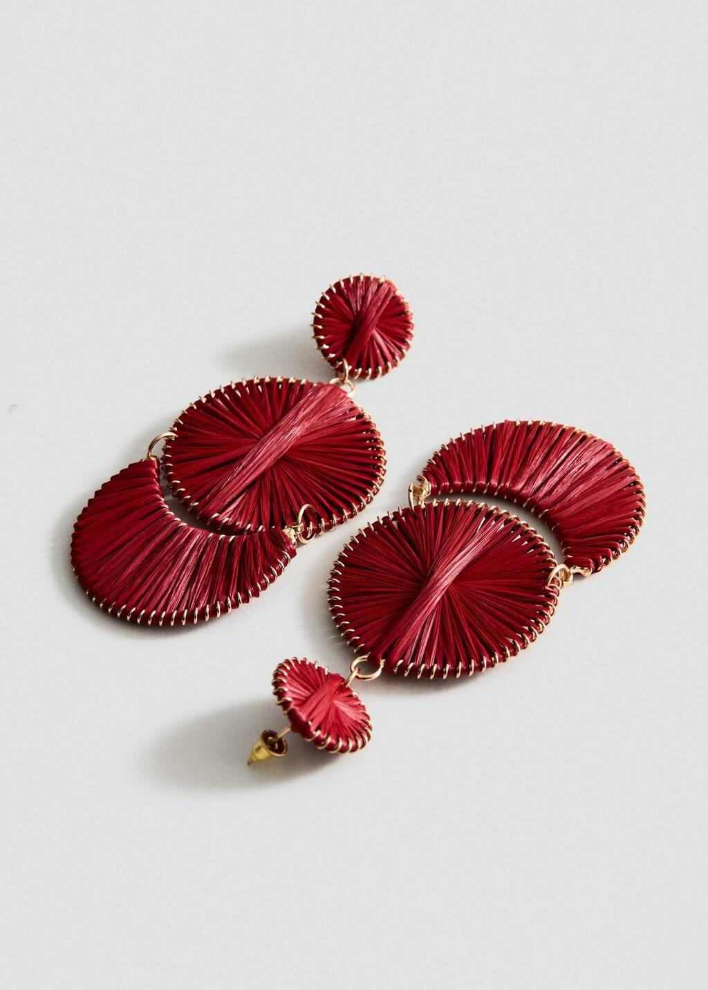 Red Long Earrings With Circular Design, 0201_70, large image number 1