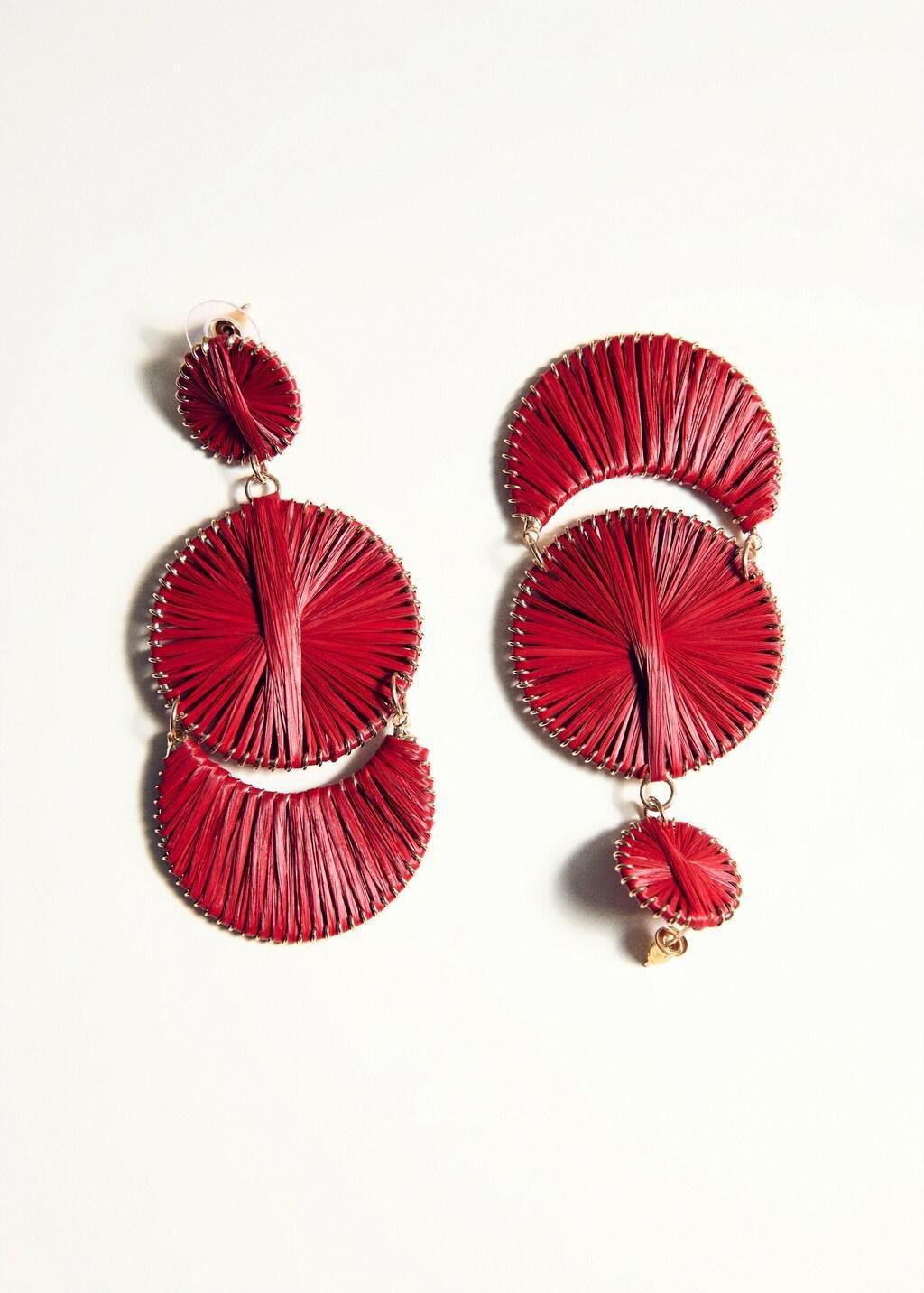 Red Long Earrings With Circular Design, 0201_70, large image number 2