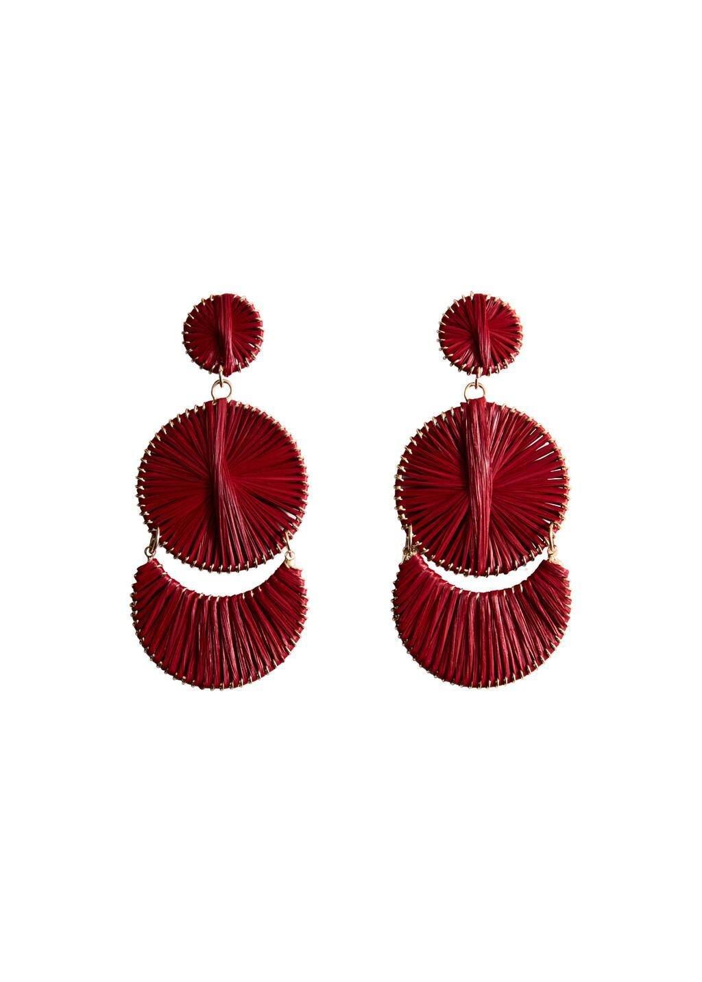 Red Long Earrings With Circular Design, 0201_70, large image number 3