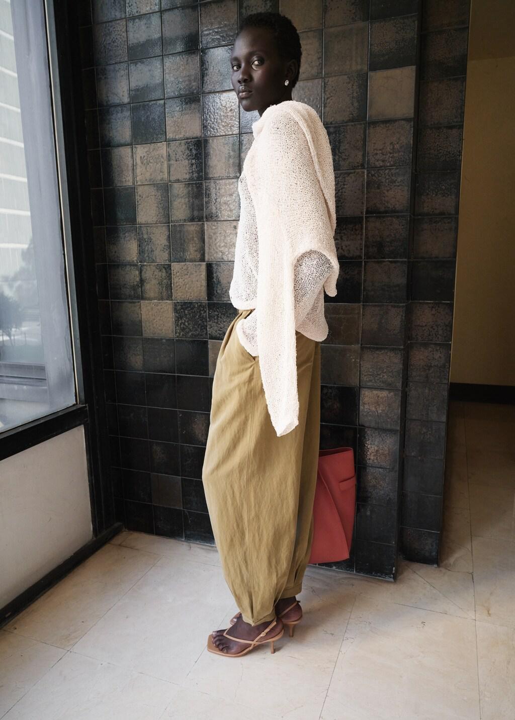 Khaki Lyocell Harem Trousers, 0201_37, large image number 4