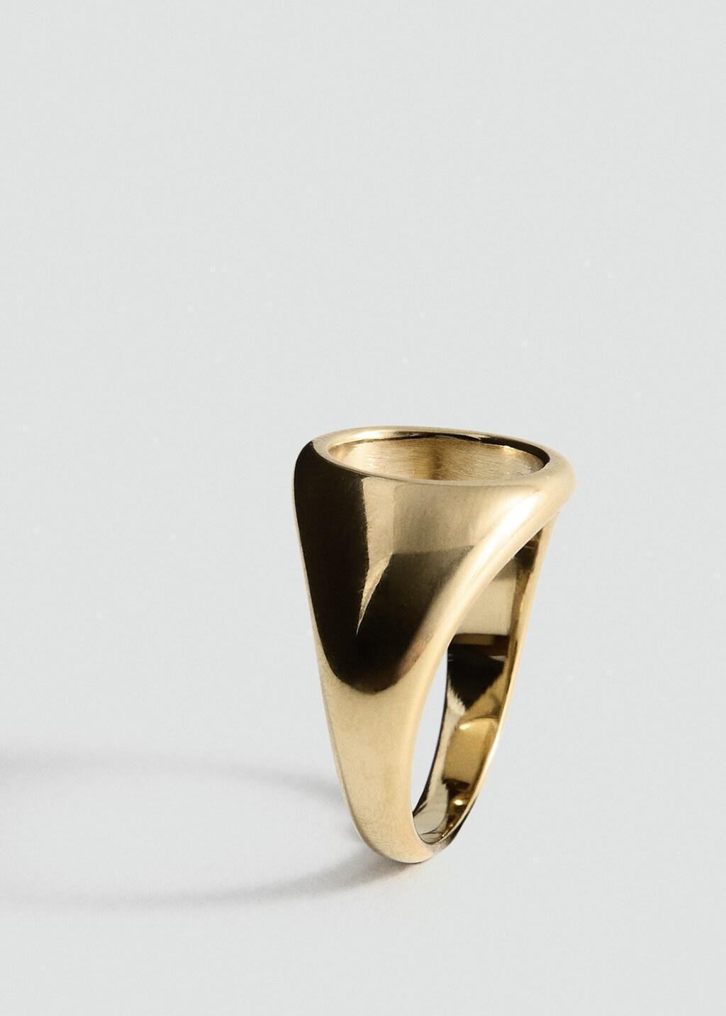 Gold Stainless Steel Signet Ring, Gold, medium