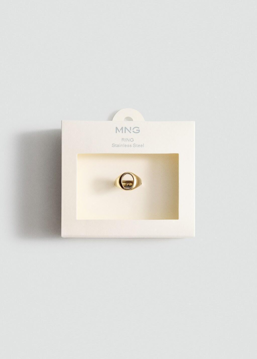 Gold Stainless Steel Signet Ring, Gold, medium