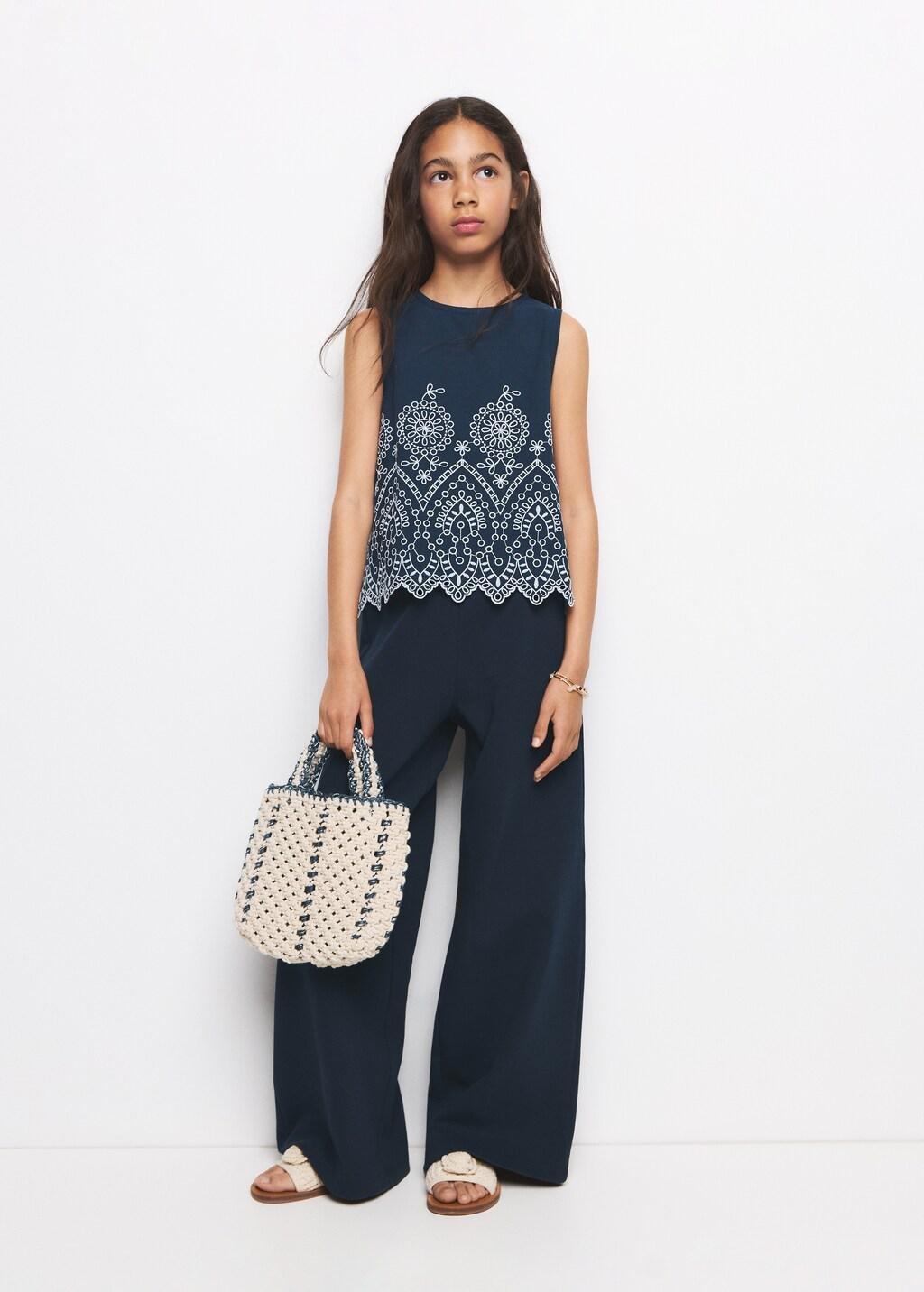 Navy Embroidered Cotton Shirt, Kids Girl, Navy, large image number 0