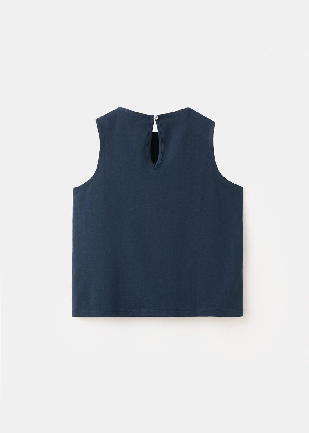 Navy Embroidered Cotton Shirt, Kids Girl, Navy, medium