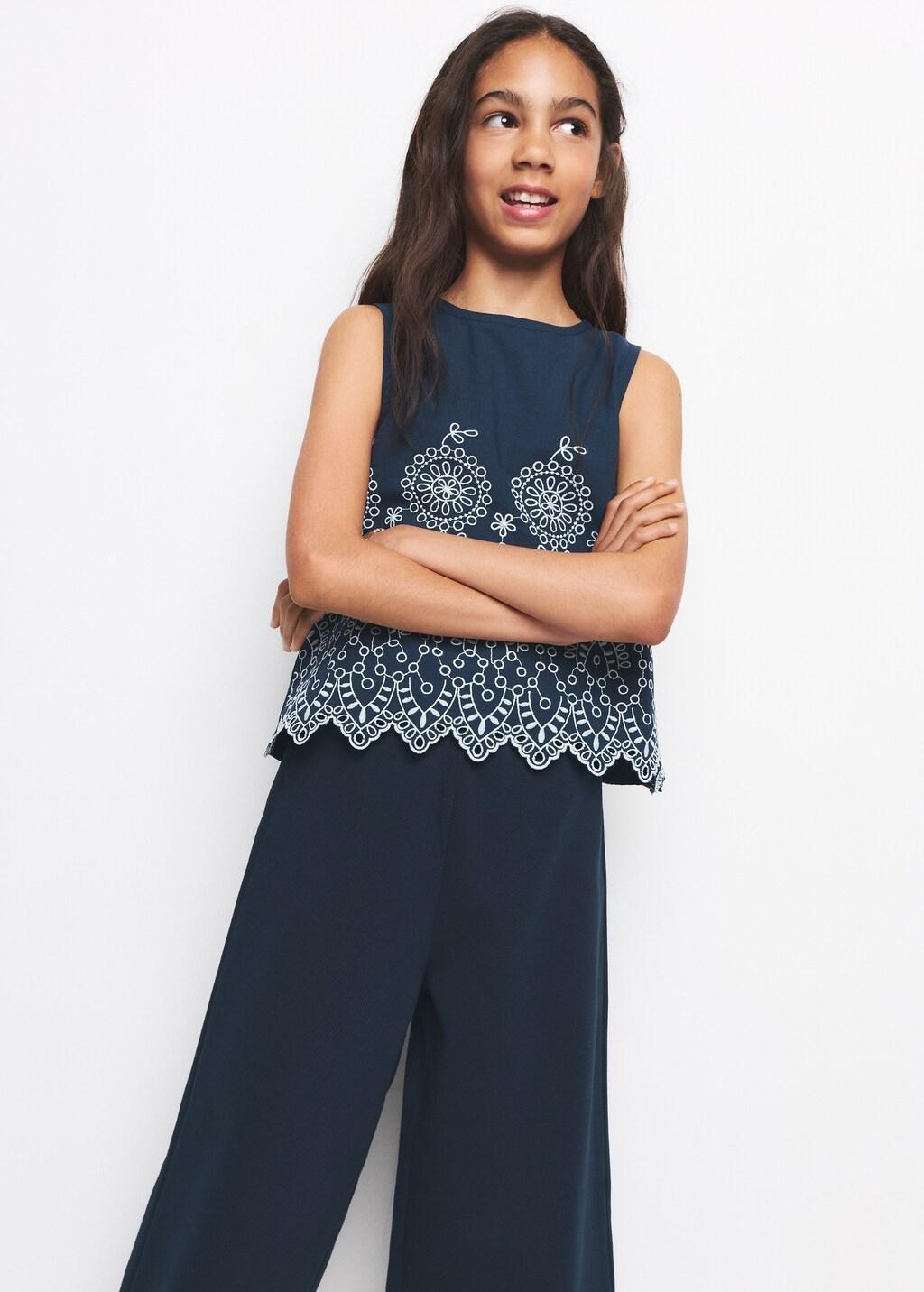 Navy Embroidered Cotton Shirt, Kids Girl, Navy, large image number 3