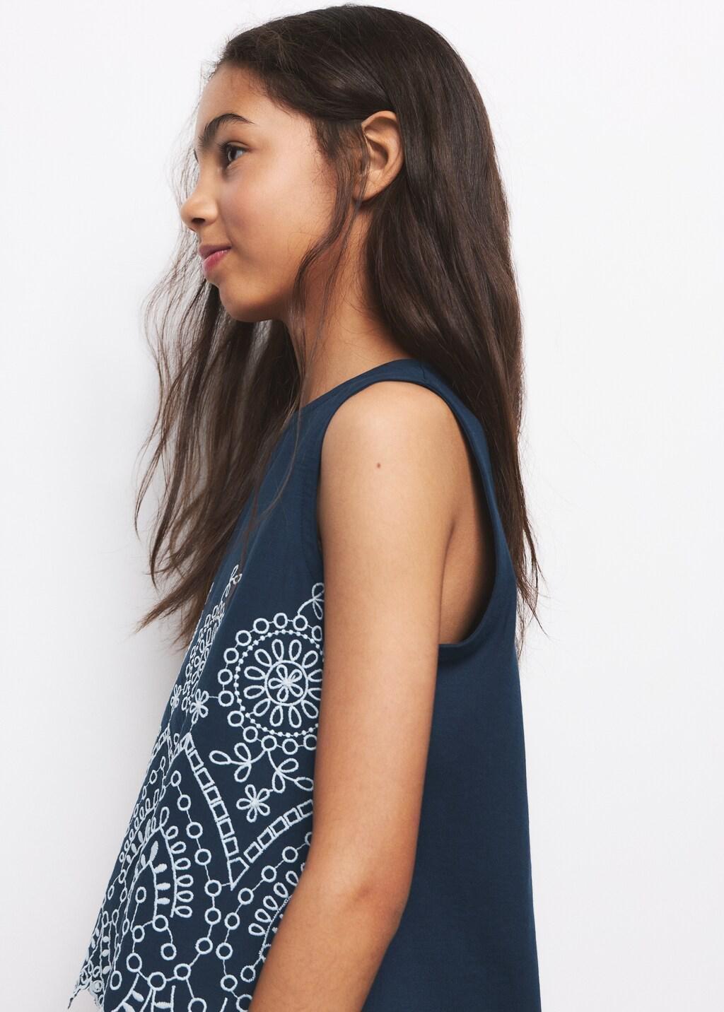 Navy Embroidered Cotton Shirt, Kids Girl, Navy, large image number 4