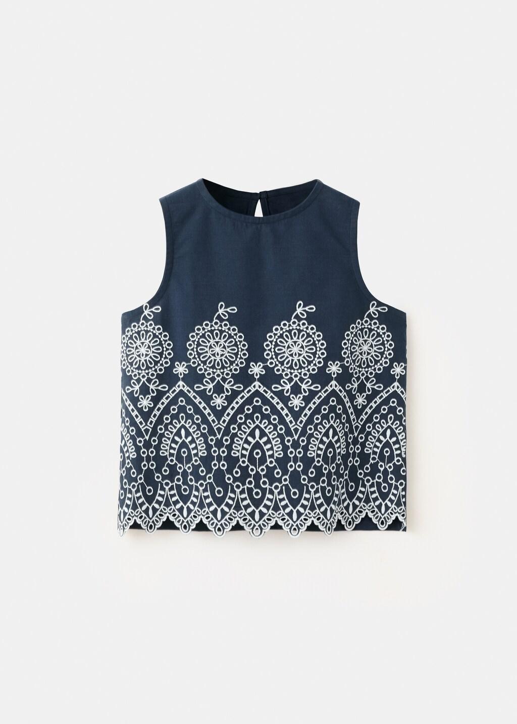 Navy Embroidered Cotton Shirt, Kids Girl, Navy, large image number 7